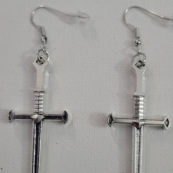 Gothic sword  silver earrings - Picture 4 of 4